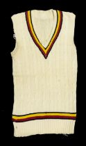 MCC sleeveless sweater belonging to Derek Shackleton and his England players tie and portrait