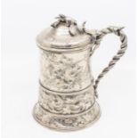 Boxing Interest: A mid 19th Century Canadian silver presentation tankard and cover, the upper