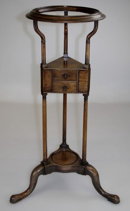 A George III mahogany wig stand, the dished top with moulded edge over triform stage fitted two - Image 2 of 3