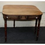 An early 19th century mahogany supper table, the channeled D shape top with single hinged leaf, on