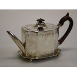 Possibly Joseph Heriot, a George III silver teapot and stand, each with hexagonal form, with