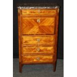 A French Empire style Kingwood veneer, sycamore and chequer banded secretaire a abattant, the canted
