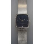 A circa 1970's gentleman's Audemars Piguet wristwatch. Blue textured 27 x 25mm dial with diamond