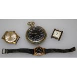 A lady's 18ct gold cased Delbana wristwatch, a Longines crown wind pocket watch, a silver cased