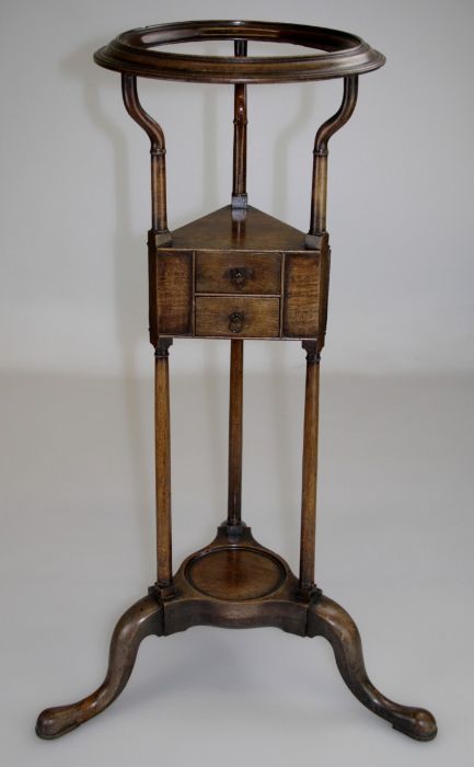 A George III mahogany wig stand, the dished top with moulded edge over triform stage fitted two - Image 3 of 3