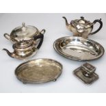 A quantity of silver and silver plate wares to include a small embossed oblong box, various silver