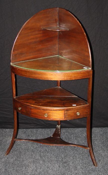 An early 19th century mahogany corner washstand, the shelved superstructure over two tiers, the - Image 2 of 2