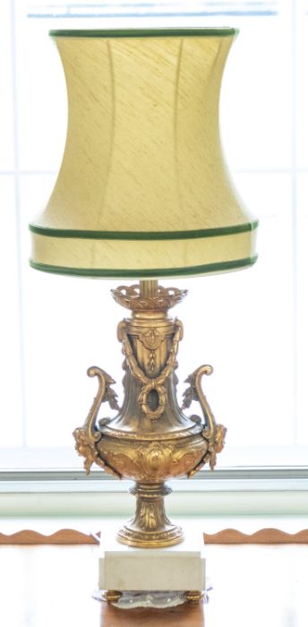 A pair of mid 20th century bedside lights, globular ornate columns with swag decoration, on white - Image 2 of 2