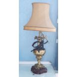 A large pair of early to mid 20th century bedside light, rococo style, gilt metal with ebonies