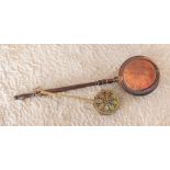 A late Victorian bed warming pan, wooden turned handle, and another later brass example (2) Please