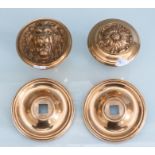 A collection of brass door knobs and a door knocker  Please note this item is at an offsite