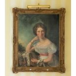 19th century English school, a portrait of a young lady, oil on canvas, in an ornate rococo frame,