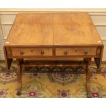 A 19th century mahogany crossbanded drop-leaf sofa table , moulded rectangular top with rounded