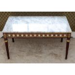 An early 20th century mahogany, brass and porcelain mounted coffee table in Louis XVI style,