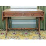 A 19th century walnut drop leaf sofa table with boxwood inlay, the moulded top of rectangular