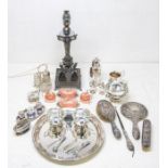 A collection of silver plate / EPNS to include: an Empire style table lamp together with