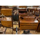 A collection of furniture comprising: an Edwardian dressing table, two over two on tapered legs (