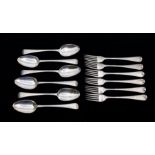 A set of six George III Old English pattern dessert spoons, each engraved with a crest, hallmarked