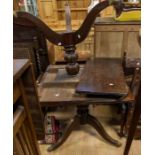 A reproduction Georgian style dining table on tripod legs (one broken and glued) along with four