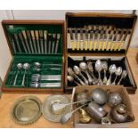 Collection of silver plated items ie. canteen of cutlery, ladles, tea items, North African dishes