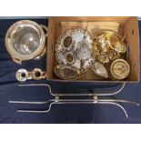 Collection of silver plated tea sets with trays including champagne ice bucket on stand