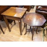 An oak Arts and Crafts occasional table along with an Edwardian mahogany occasional table
