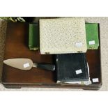 A plated canteen of cutlery for six in fitted box, a carving  set, set of cake forks etc, all