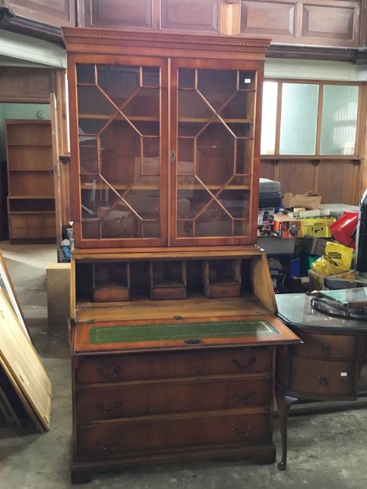 A reproduction mahogany veneer bureau book case, astragal glazed top half opening to reveal 2 - Image 2 of 2