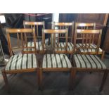 A set of 6 satinwood dining chairs, fluted columns and detailing, H 84 cms [6]