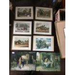 A box of mainly prints to included framed coaching prints and a reproduction London Coach