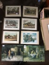 A box of mainly prints to included framed coaching prints and a reproduction London Coach