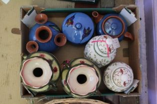 A good collection of long part Toquae ware blue glazed over earthenware body with Kingfisher designs
