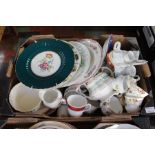 Two good boxes of country house china including teaware, decorative Victorian dessert plate, cabinet