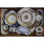 Quantity of mixed ceramics including blue and white, Masons, cups and saucers, vases, Spode,
