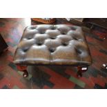 A good library leather effect button stool on short cabriole legs