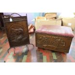 Newlyn school interest, a good arts and crafts copper log bin with embossed copper depicting