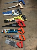 Eight assorted saws to include 2 keyhole/compass saws, a Draper floorboard saw, a Stanley Fine