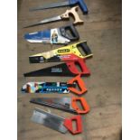 Eight assorted saws to include 2 keyhole/compass saws, a Draper floorboard saw, a Stanley Fine