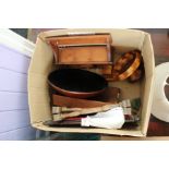 An interesting collection of treen including maze effect bowl wall rack etc… and two shades