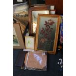 A box of prints, mirror etc (qty)