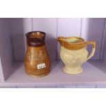 A good Victorian salt glazed stone ware, tapered jug, depicting tavern and hunting scenes and