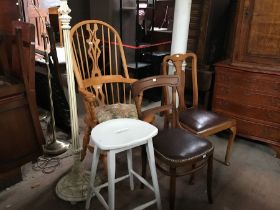 A modern pine Windsor chair, a Queen And style dining chair, a kitchen chair with bentwood style