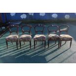 A good set of five early Victorian mahogany dining chairs, the rounded backs and curved crest rails,