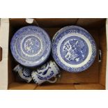 A quantity of mixed ceramics including blue and white, Spode, teapots and urns / vases (5 boxes)
