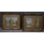 A pair of gilt framed watercolour signed bottom right T E Francis, framed mounted and glazed - frame