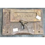 A large gothic door lock, working, with key and one iron letter box (2)