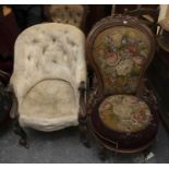 A collection of victorian chairs comprising: a bergere style button back upholstered nursing
