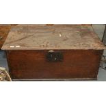 A george III oak storage box, the top with moulded edge, metal lock and hinges, evidence of woodworm