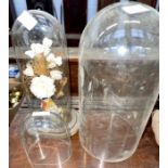 Three small Victorian glass domes one with a base and floral arrangement (3)