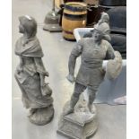 Two large pewter figures one of a Roman soldier and of a shepherdess AF